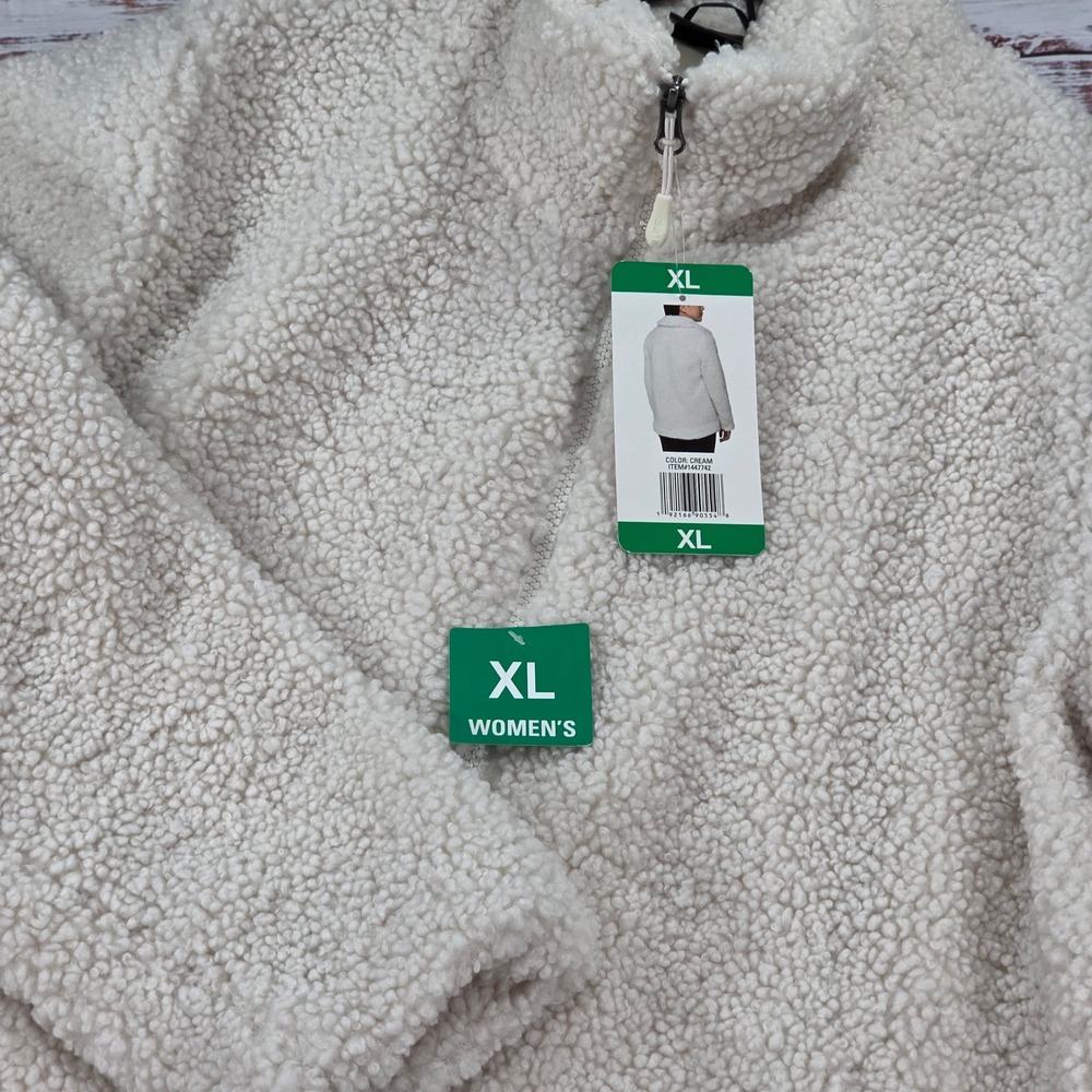 32 Degrees Heat Sherpa Fleece Jacket Women XL Cream NWT Full Zip Faux Fur Cozy